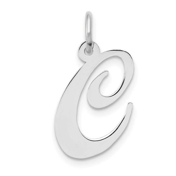 14k White Gold, Ella Collection Medium Fancy Script Initial C Pendant - Picture 1 of 4